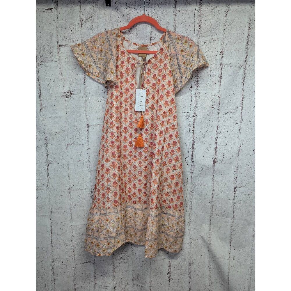 Clara the Label L Large Mini Dress Orange Pink Floral Boho Cottagecore Flutter S